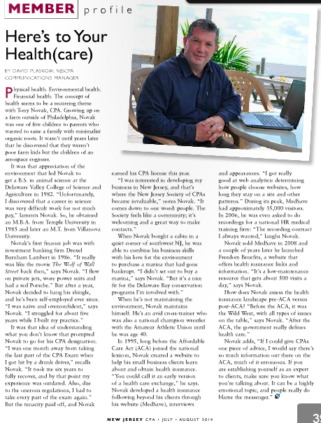 Tony Novak in New Jersey CPA Magazine